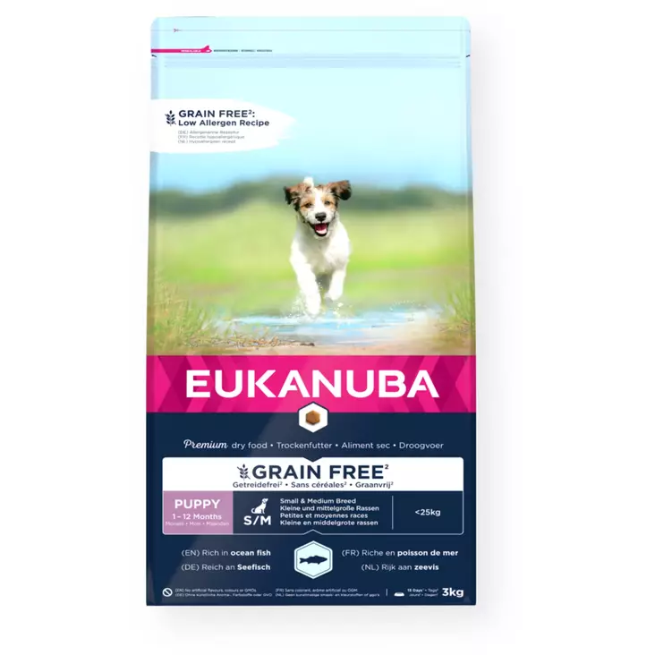 Eukanuba Grain Free Puppy Ocean Fish S/M - Eukanuba hundefôr - 8710255184760 - 1