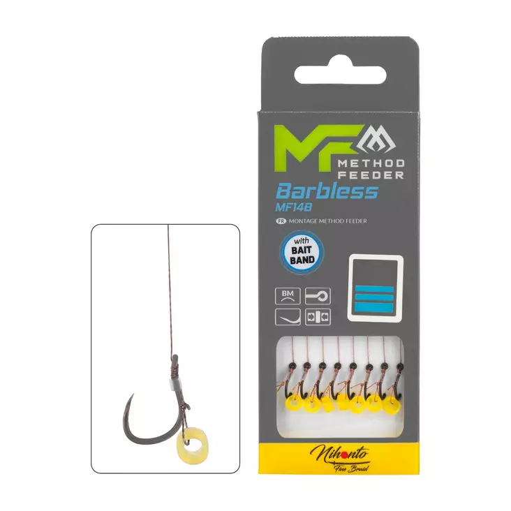 Mikado MF Rig MF14 Bait Band Barbless Braid 10cm - Ferdigknyttede kroker - 5900637120810 - 1