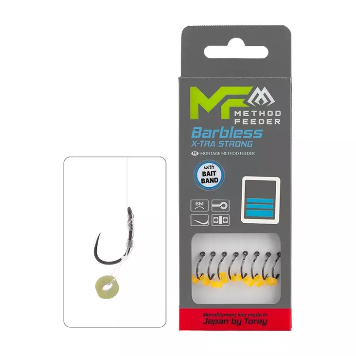 Mikado MF Rig X-Tra Strong Bait Band Barbless Mono 10cm - Ferdigknyttede kroker - 5900637161301 - 1
