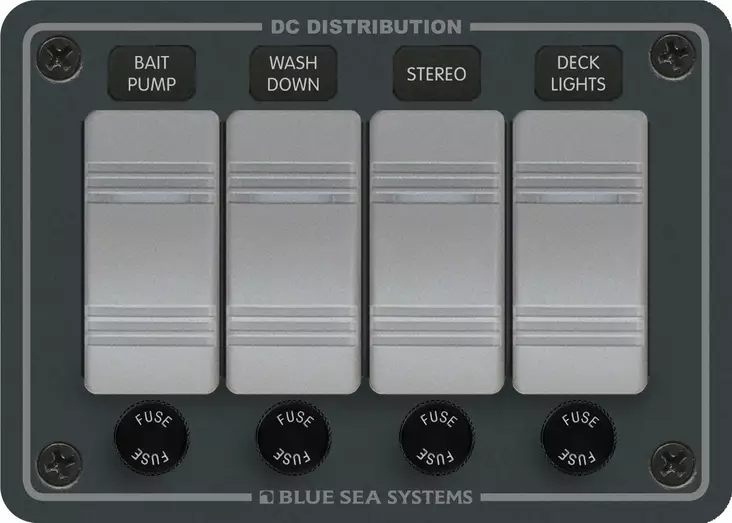 Blue Sea Systems Panel H2O 12VDC AGC 4pos Gray H - Batterier og elektrisk tilbehør - 2103202312 - 1