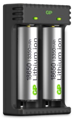 GP Lithium ion 18650 3350mAh akku+ laturi 2 akkua - Batterier og powerbanker - 4891199191152 - 1