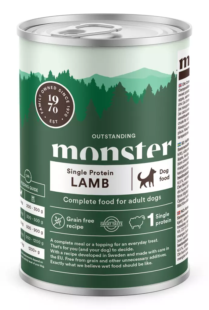 Monster Dog Adult Single Lamb 400g - Monster-kjøttprodukter - 7350040124413 - 1