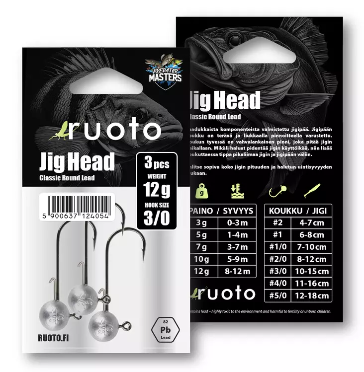 Ruoto PredatorMasters Jig Head 12g - "Classic Round Lead" - Jiggskaller - 6438407013455 - 2