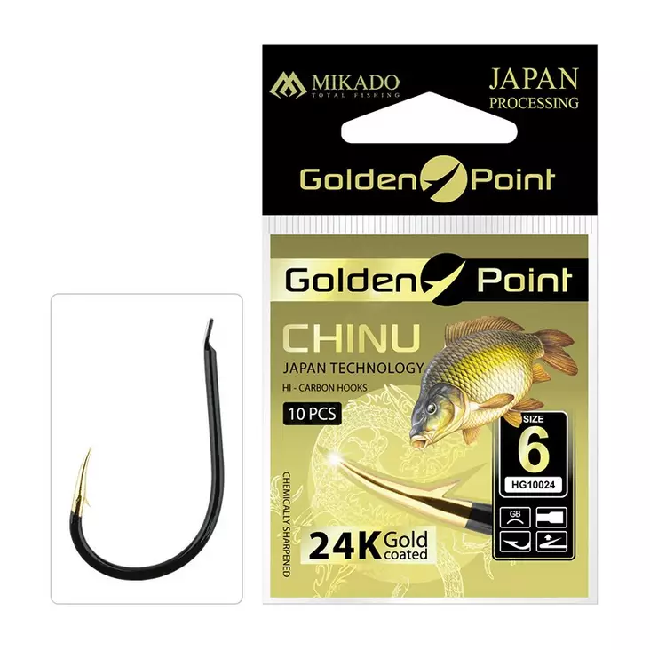 Mikado Golden Point Chinu Hook - Kroker med øye & spade - 5900637618256 - 1