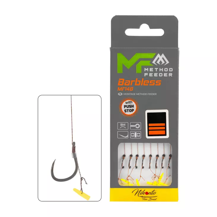 Mikado MF Rig MF14 Push Stop Barbless Braid 10cm - Ferdigknyttede kroker - 5900637120926 - 1