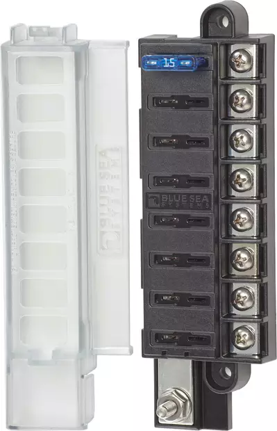 Blue Sea Systems Fuse Block ST-Blade Compact 8 Circuits with Cover - Batterier og elektrisk tilbehør - 632085050467 - 1