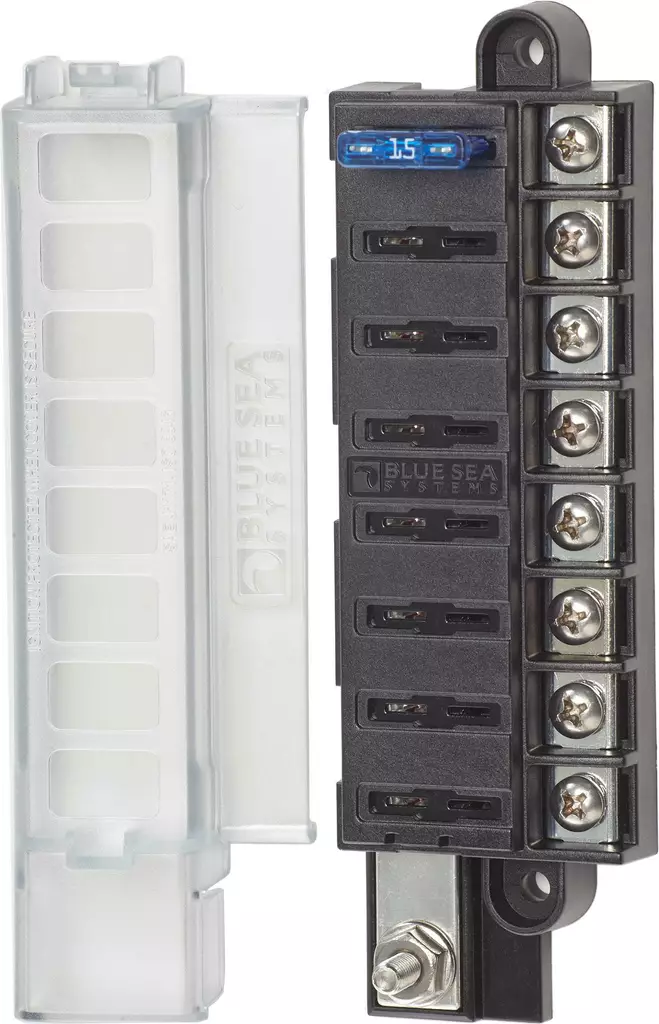 Blue Sea Systems Fuse Block ST-Blade Compact 8 Circuits with Cover - Batterier og elektrisk tilbehør - 632085050467 - 1