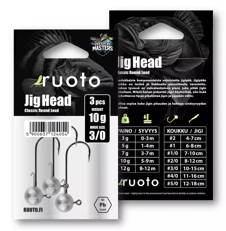 Ruoto PredatorMasters Jig Head 10g - "Classic Round Lead" - Jiggskaller - 6438407013387 - 2