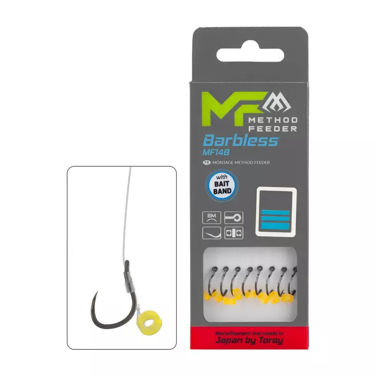 Mikado MF Rig MF14 Bait Band Barbless Mono 10cm - Ferdigknyttede kroker - 5900637120698 - 1